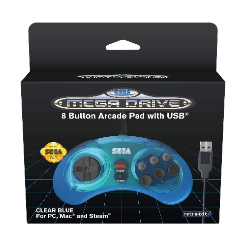 Retro-Bit SEGA USB Mega Drive 8-Button Controller, Clear Blue (RET00126)