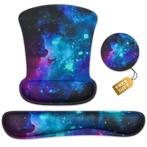 Wrist Rest Support Ergonomic Gel Mouse Pad & Memory Foam Keyboard Set Non-Slip Rubber PU Base Easy Typing and Relieve Wrist Pain Mouse Mat for Computer Office - Nebula Galaxy