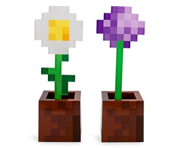 Minecraft Daisy and Allium Flower Pot Mood Lights, Set of 2 | Nightstand Table Lamp with LED Light for Bedroom, Desk, Living Room | Home Decor Room Essentials | Video Game Gifts And Collectibles