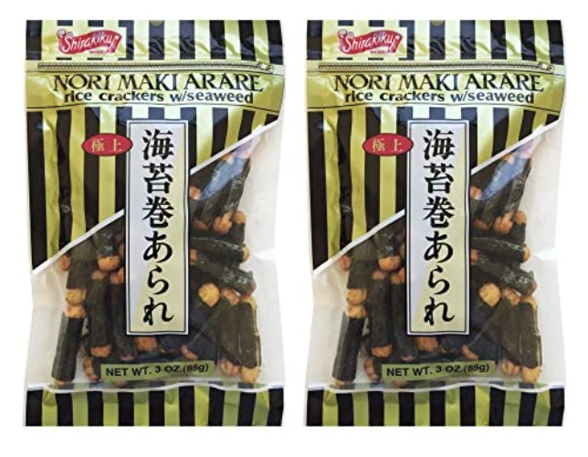 Japanese Shirakiku Nori Maki Arare Rice Crackers With Seaweed Snack 3oz (Pack of 2) - Seaweed - 3 Ounce (Pack of 2)