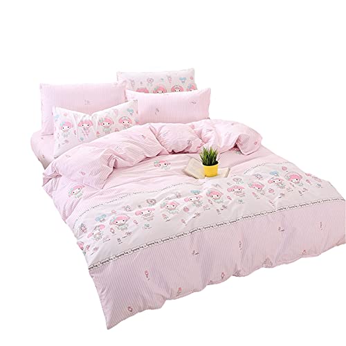 YABYS 3 Pieces Cute Anime My Melody Duvet Cover Set Melody Quilt Cover with Two Pillowcases,Twin - Melody Queen