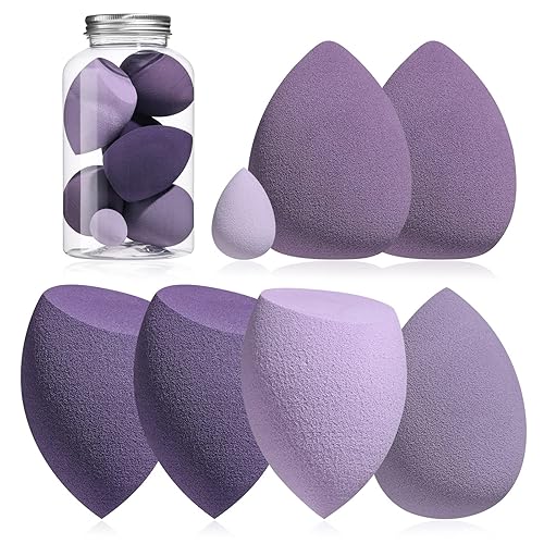 Makeup Sponge Set BS-MALL Blender Sponges 7 Pcs for Liquid, Cream, and Powder, Multi-colored with 1 Mini Makeup Sponge Pink (B-Purple) - B-Purple