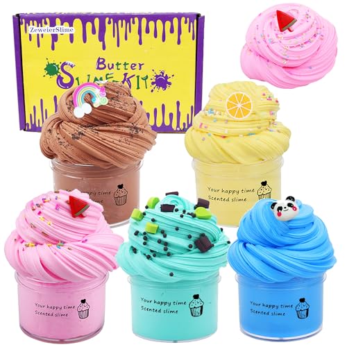 5 Pack Butter Slime Kit,Birthday Gifts for Kids,Party Favor for Girls & Boys,Non Sticky,Super Soft Sludge Toy