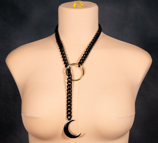 Sun & Black Moon Slip Chain Collar | Gunmetal / Gunmetal