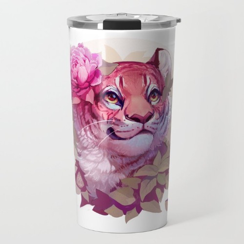 Tiger with Flowers (round) Travel Mug