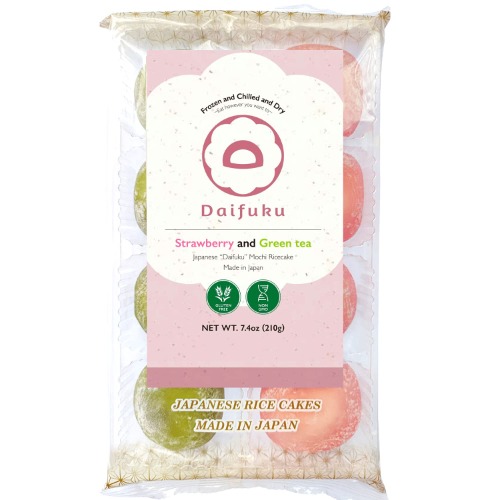 Japanese Daifuku Mochi Sweet Rice Cake, 3 Layers- Mochi, Marshmallow, Filling / (Strawberry and Green tea) 7.4oz/ 210g - 7.5 Ounce (Pack of 1)