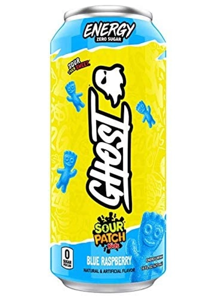 Ghost Energy Drink Zero Sugar Sour Patch Kids Blue Raspberry 16 Oz - Sour Patch Kids Blue Raspberry - 16 Fl Oz (Pack of 4)