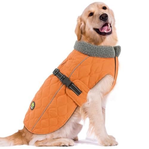 Sheripet Dog Coat for Winter, Windproof Dog Apparel for Cold Weather - Fleece Lining Winter Dog Coats Reflective Dog Winter Clothes for Large Dogs,Orange XXL - Orange - XX-Large
