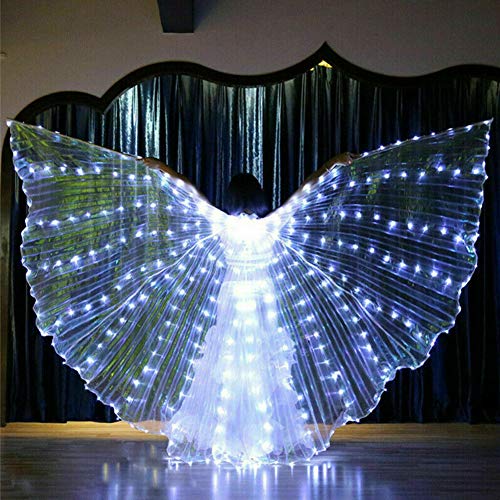 CALIDAKA Led Isis Wings,Led Belly Dance Wings,Belly Dance Led Isis Wings,Led Butterfly Wings,Led Glow Angel Wings with Telescopic Stick for Carnival,Stage,Halloween Christmas Party(White) - White
