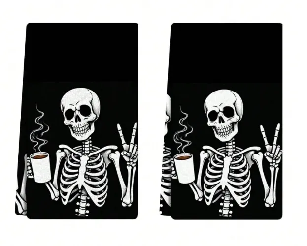 4pcs Halloween Skeleton Pattern Kitchen Towels