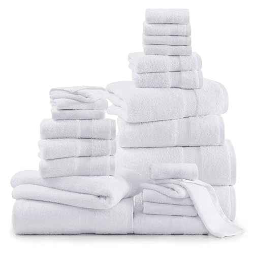 LANE LINEN 24 Piece Bathroom Towels Set - 100% Cotton Bath Towel Sets, 4 Bath Towels Extra Large, 2 Bath Sheets, 6 Hand Towels for Bathroom, 8 Face Wash Cloth, 4 Fingertip Towels - White Towels - 24 Piece Towel Set - 02: White