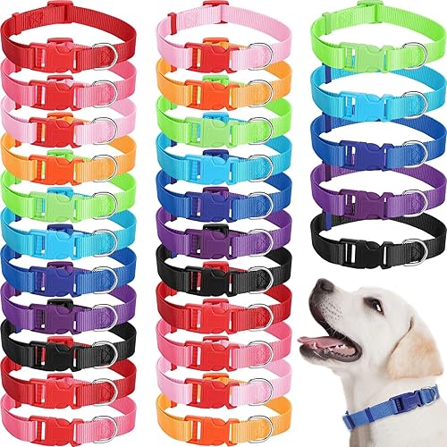 Amylove 27 Pcs Dog Collar Bulk Adjustable Nylon Puppy Collar for Small Medium Large Dogs Multiple Pet with Quick Release Buckle for PET Travel Walk Daily(Medium,Bright Colors) - Bright Colors - Medium