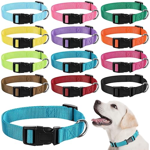 12 Pieces Nylon Dog Collar Bulk, Adjustable Dog Collars with Quick Release Buckle Dogs Collar Bulk for Dogs Walking Running Training, Medium (Mixed Colors) - Mixed Colors