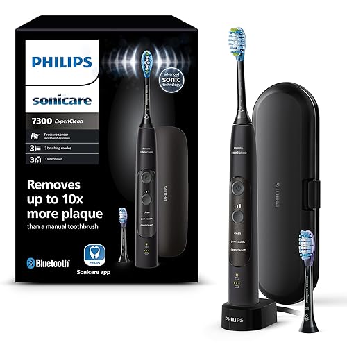 Philips Sonicare ExpertClean 7300 elektrische Zahnbürste, Schallzahnbürste mit App, 3 Putzmodi und 3 Intensitätsstufen, Drucksensor, Reiseetui, Schwarz, Model HX9601/02 - Schwarz - 1 stück (1er Pack)