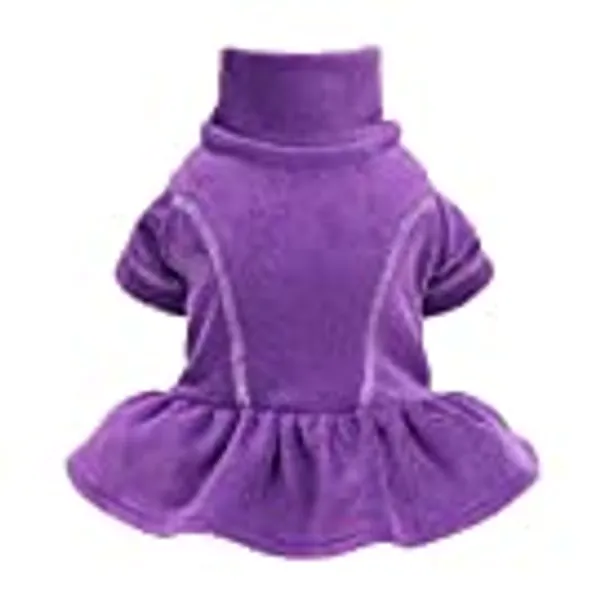 Fitwarm Athleisure Fleece Dog Dresses, Dog Clothes for Small Dogs Girl, Pet Lightweight Turtleneck Sweater, Cat Apparel, Purple, Medium