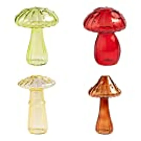 Fonzci Hydroponic Plant Vases, Nordic Style Mushroom Glass Bud Vases Mushroom Flower Vases for Home Office Living Room Decor