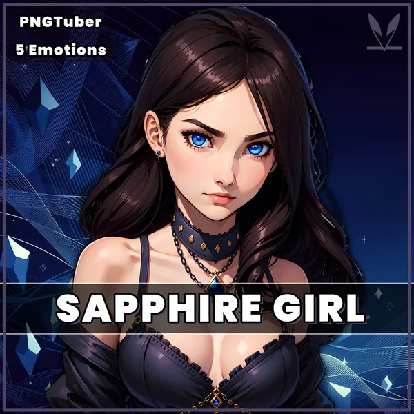 PNGTuber Sapphire girl 2D premade model with 5 Emotions for streaming | Veadotube | png | Twitch | girl pngtuber