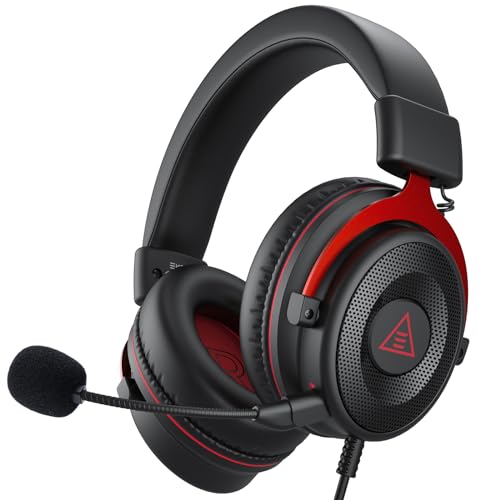 EKSA E900 Gaming Headset with Microphone - PC Headset with Detachable Noise Canceling Mic, 3D Surround Sound, Wired Headphone for PS4, PS5, Xbox, Computer, Laptop, Switch, Handheld (3.5MM Jack) - E900 - Red