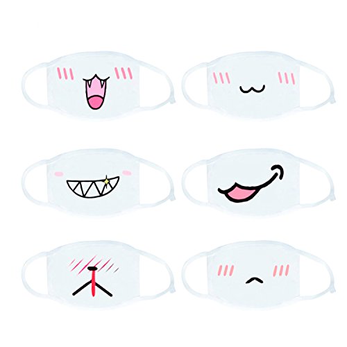 Xshelley 6 Pack Mundmaske, Unisex Baumwolle Super Cute Fashion Gesichtsmaske Anti-Staub-Maske Weiß für Jungen und Mädchen