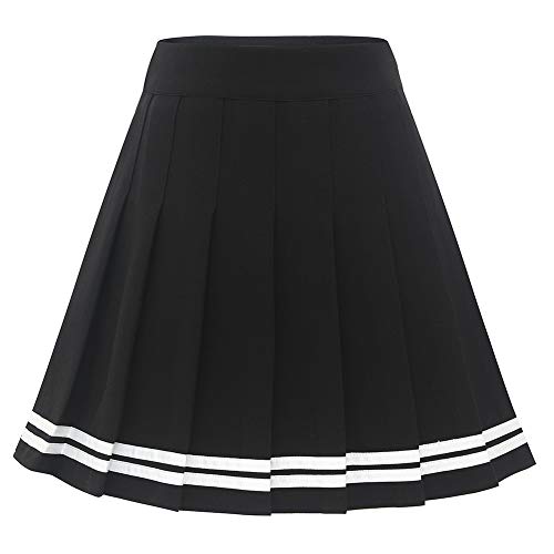Dressystar Damen Dehnbar Faltenrock Schulmädchen Solide Skater Tennis Basic Mini Rock - M - 10black White Strip
