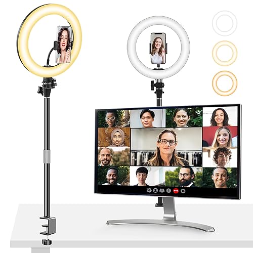 Evershop Desk Ring Light for Laptop with Phone Stand, Video Conference Lighting Zoom Meeting Webcam Light 10" Desktop Selfie Ring Light for PC Monitor/Makeup/YouTube/Live Streaming/Photo/Tiktok - 10 inch