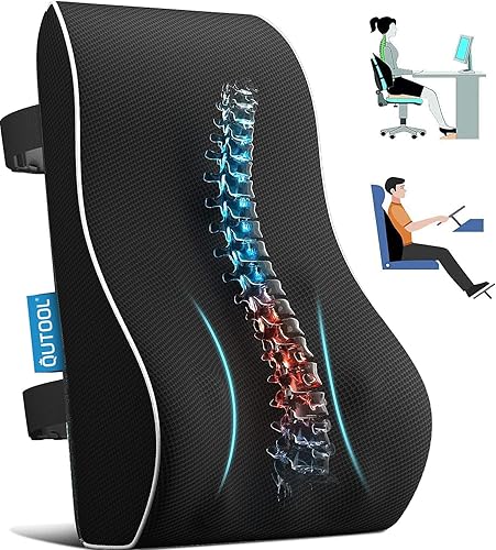QUTOOL Lumbar Support Pillow for Office Chair Back Support Pillow for Car, Computer, Gaming Chair Memory Foam Back Cushion for Back Pain Relief Improve Posture, Mesh Cover Double Adjustable Straps - Lumbar Pillow/Black 3D Mesh