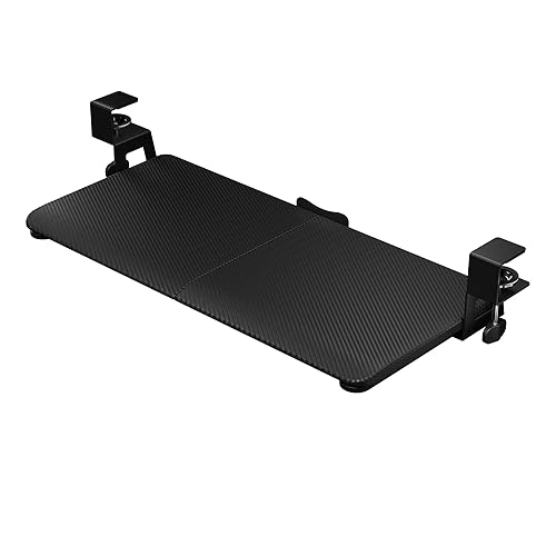 BONTEC Small Keyboard Tray Under Desk, Pull Out Keyboard & Mouse Tray with C Clamp, 20 (24.6 Including Clamps) x 11.8 Inch Steady Slide-Out Computer Drawer for Typing, Black Carbon Fiber - 24.6" x 11.8" - Black Carbon Fiber