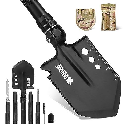 COVACURE Survival Shovel Multi-Purpose Camping Shovel - Unbreakable Tactical Shovel Heavy Duty Survival Camping Gear for Off-Roading, Camping, Gardening, Hiking, Outdoor