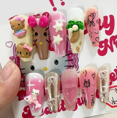 0.62US $ 15% OFF|Nn Kitty|hello Kitty False Nails - Anime Cartoon Nail Charm Set For Girls