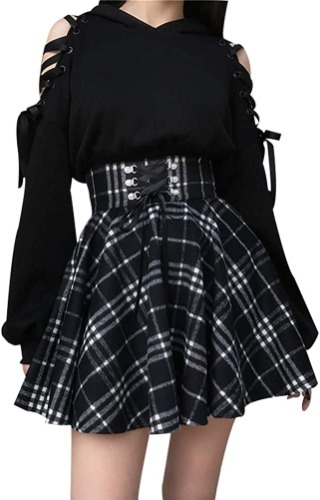Women Girls Plaid Skirts High Waist