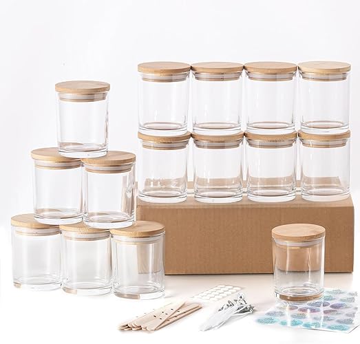 15 Packs 7oz Candle Jars for Making Candles,Thick Glass Candle Jars with Bamboo Lid,Candle Making Kits Empty Candle Jars Bulk Candle Vessels Candle Containers with Lids Candle Tin-Reusable (Clear… - Clear - 15 pcs-7 oz