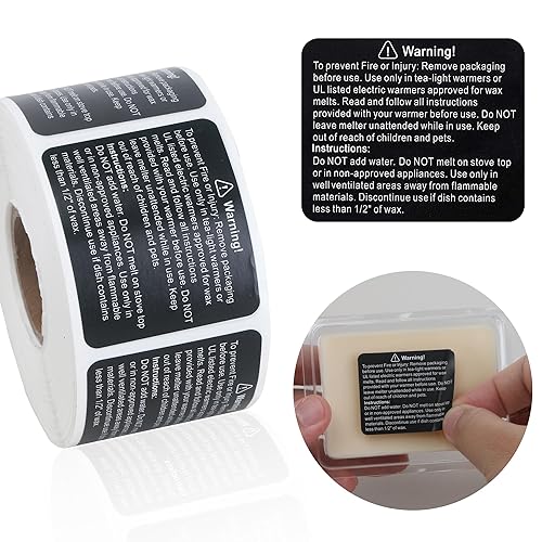 MILIVIXAY 600 Pieces Black Wax Melt Warning Labels Candle Warning Labels Stickers Wax Melt Warning Labels for Clamshell, 1.8 x 1.5 inches - Black