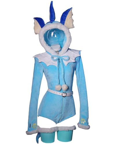 Mobbunny Women Onesie Pajamas Halloween Christmas Sleepwear Animal Romper Fuzzy Blue Loungewear Fluffy Hooded Homewear - Large - Sky Blue