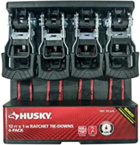 Husky 12 FT x 1 IN Ratchet Tie-Downs 4 Pack by Husky
