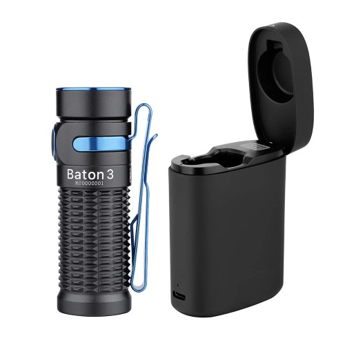 OLIGHT Baton3 Premium Edition 1200 Lumens Compact LED Flashlight Powered by a Single Rechargeable Battery, with Charging Box, Black - Black