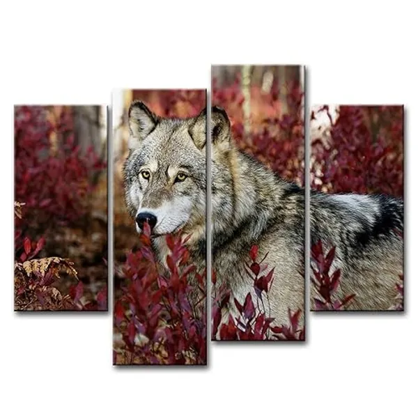 4 Piece Wall Art Painting Wolf in The Forest Pictures Prints On Canvas Animal The Picture Decor Oil for Home Modern Decoration Print