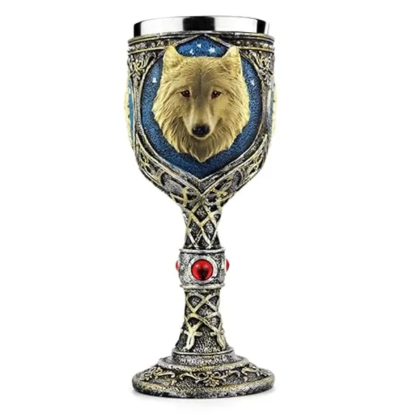 Stainless Steel Wolf Goblet, Resin 3D Wine Chalice Goblet Cup (Wolf Goblet)