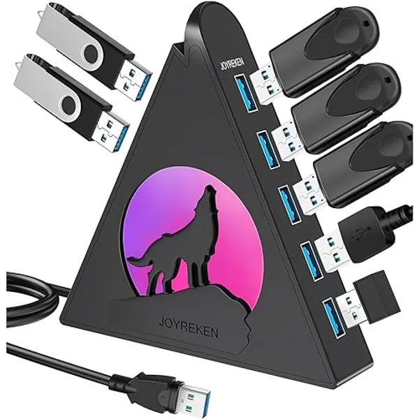 7 Port USB Hub, JoyReken USB 3.0 Hub with 2 FT Long Cable, Vertical USB Exrension Hub for Laptop, MacBook, Xbox, PS4/5, Flash Drive, XPS, PC, Flash Drive, Game Console, Printer, Camera,Keyborad, Mouse