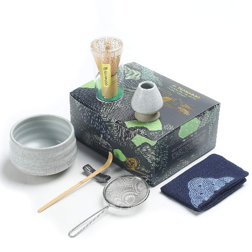 TEANAGOO Japansk teuppsättning, Matcha Whisk Set, Matcha Bowl Bamboo Matcha Whisk (chasen), Scoop (chashaku), Matcha Whisk Holder, Tea Making Kit. MSB-5, Matcha grönt tepulver kit. Matcha te-kit
