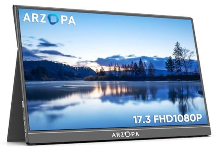ARZOPA Portable Monitor 17.3 Inch, 1080P FHD HDR IPS Laptop Computer Monitor HDMI USB C External Screen with Dual Speakers for PC Mac Phone Xbox Switch PS5 -A1 MAX - 17.3“