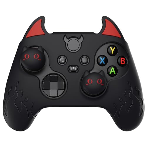 PlayVital Cute Demon Silicone Cover for Xbox Series X/S Controller, Kawaii Anti-Slip Controller Skin Grip Protector for Xbox Core Wireless Controller with Thumb Grip Caps - Black - Black