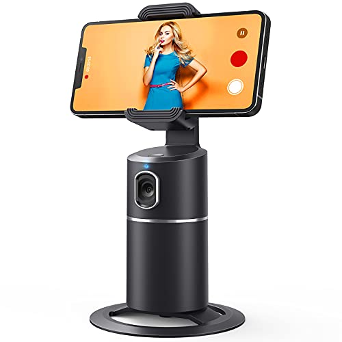 Auto Face Tracking Phone Holder, No App Required, 360° Rotation Face Body Phone Tracking Tripod Smart Shooting Camera Mount for Live Vlog Streaming Video, Rechargeable Battery-Black - Black