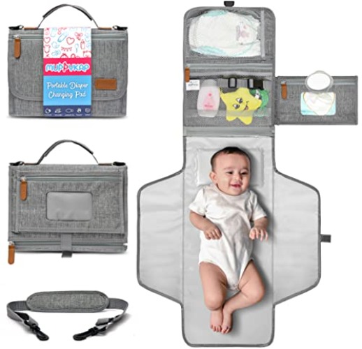 Portable Changing Pad with Shoulder Strap - Detachable Travel Changing Pad - Baby Shower Gifts - Fully Padded & Lightweight - Baby Boy Gifts - Diaper Changing Pad - Changing Mat 27"x22" - Grey