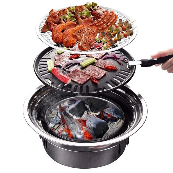 Panghuhu88 BBQ Charcoal Grill,Portable Household Korean Grill,Smoker Grill Non-stick Round Carbon Barbecue Grill Camping Grill Stove for Outdoor,Indoor and Picnic - 2 type
