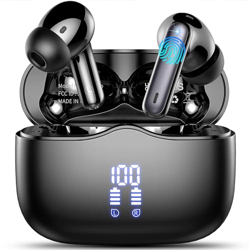 Bluetooth Kopfhörer, Kopfhörer Kabellos Bluetooth 5.3 In Ear Kopfhörer mit 4 ENC Noise Cancelling Mic, Kabellose Kopfhörer Tiefer Bass Wireless Earbuds 40Std, IP7 Wasserdicht Ohrhörer LED Anzeige - Schwarz