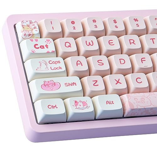 Hyekit PBT Keycaps 133 Keys Naughty Cat Keycaps Dye-Sublimation Cute Keycaps XDA Profile for Cherry Gateron MX Switches Mechanical Keyboards - Naughty Cat