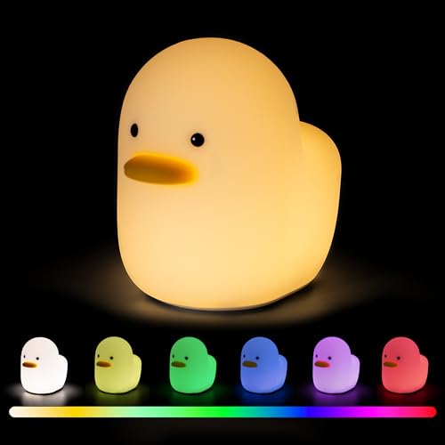 UNEEDE Voice Control LED Benson Night Light, Cute Duck Animal Silicone Nursery Night Light Rechargeable Table Lamp Bedside Lamp with Touch Sensor for Baby Girls Women Bedrooms, Living Room - Voice Control Duck