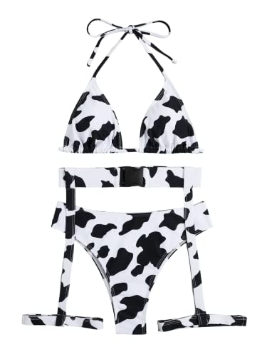 3 Piece Cow Print Bikini Swimsuit Bathing Suit