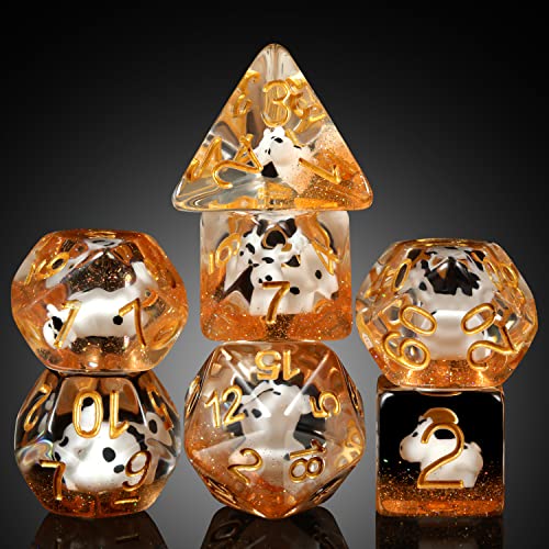 Cow dice set DND, DNDND 7PCS Resin Polyhedral dice set with Velvet Pouch for D&D Dungeons and Dragons Role Playing Games and Tabletop Games （Rabbit DND - Cow Dice