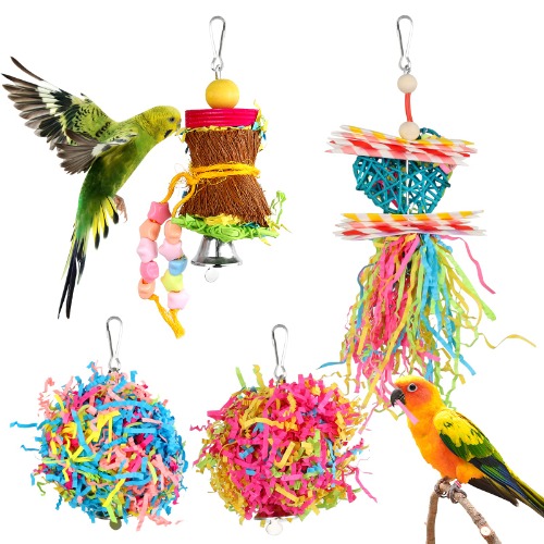YUEPET 4 Pack Bird Shredder Toys Small Parrot Chewing Toys Parrot Cage Foraging Hanging Toy for Small Bird Parakeets Parrotlets Lovebirds Cockatiels - 